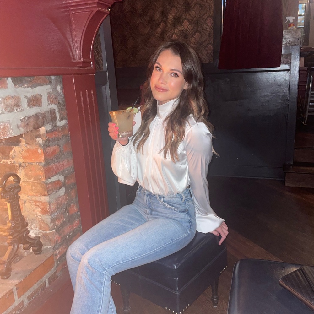 White Satin Turtle Neck Blouse